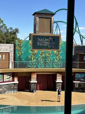 Stage for sea lion and otter spotlight show (Jan 2024)