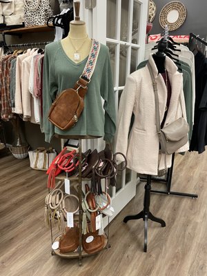 Great selection of handbags, wristlets, cross body slings.