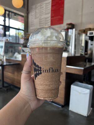 Blended banana and chocolate with two shots of espresso