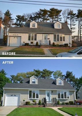 Before and after pictures of a new roof we did