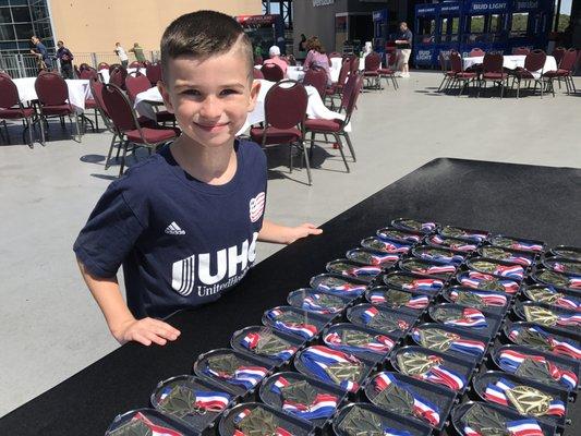 Kevin was looking great today with his new haircut as he went to receive his sportsmanship award from the NE Revs! Thanks Dennis!