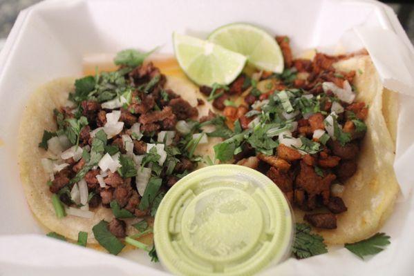 Carne asada (left) and al pastor (right)