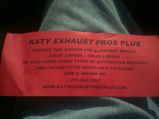 Discount Tire alignment coupon for this place