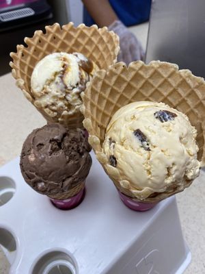 praline & cream, rum raisin, and rocky road