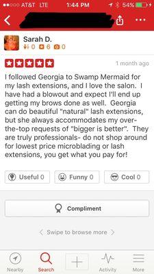 A lash review from Sarah, who has followed me through to other salons until I opened my own business here at Effortless Beauty Clinic!