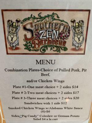 Southern Zen Bbq menu