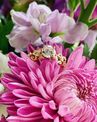 Nature inspired engagement ring in yellow gold from Thurber Jewelers, Elk River's Local Jeweler