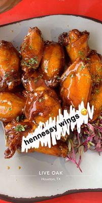 Hennessy wings they were so good just right. Hot and fresh chicken wasn't dry very flavorful