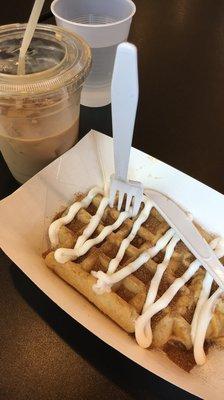 Cinnamon Roll waffle with Carmel macchiato