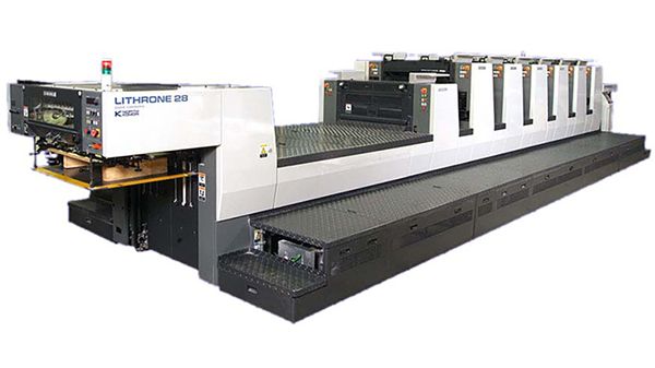 Meet the Komori Lithrone28-L628. Our offset 6-Color Lithography with in-line Aqueous or Varnish Coating printing press.