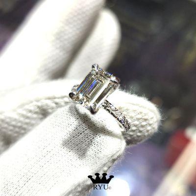 2.5 CT emerald cut diamond wedding ring in white gold.  Yes, we do wedding rings. #ryusjewelry #weddingring #engagementring