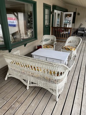 THIS 3 PIECE SET OF FABULOUS VINTAGE WICKER FURNITURE IS ONLY $350!  Perfect for sipping cocktails outside on a warm summer evening.