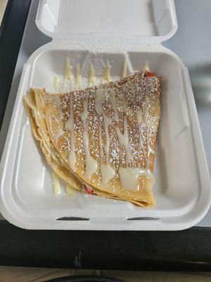 #1 dulce de leche crepe with strawberries, bananas, and condensed milk, about $10