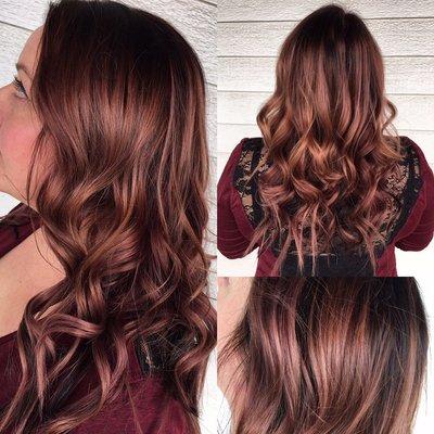 Rose gold color melt and full head of hair extensions