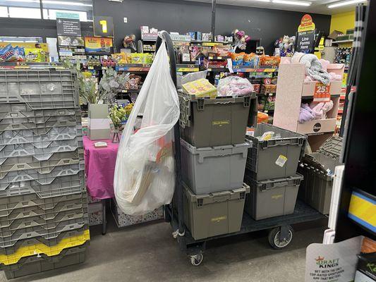 Can barely fit one buggy through to get to the checkout