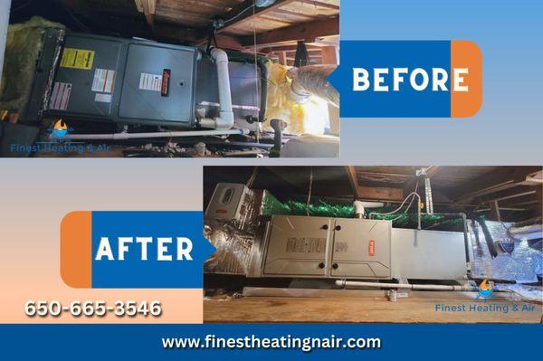 before and after on furnace swap put in attic space