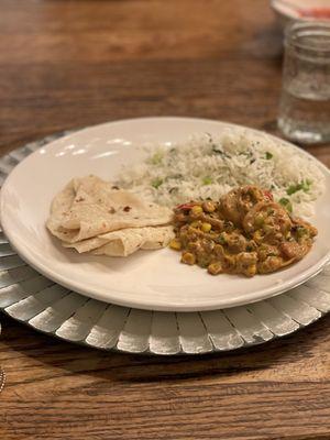 Sazon Class - Shrimp w/ chipotle crema, homemade flour tortillas and cilantro lime rice. Deliciousness!