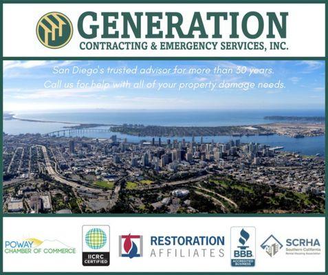 Generation is a family-owned, veteran-led team of property damage specialists serving San Diego for more than 30 years.