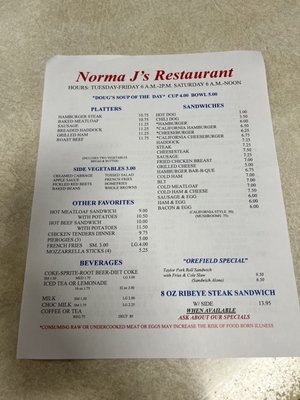 Lunch menu