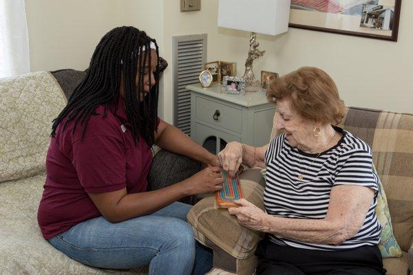 Companion care. Spending time, playing games and conversing with our seniors.