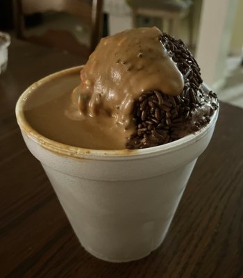 exceptional take out chocolate frozen yogurt with extra pb sauce and sprinkles!!! (12/1/22)