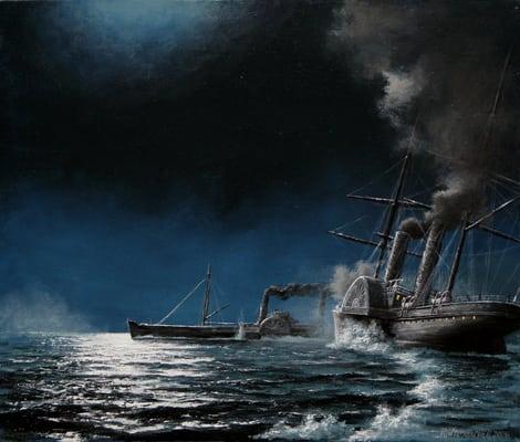 Fine marine paintings can be found in Skipjack's Foyer Gallery in Olde Towne Portsmouth, VA.