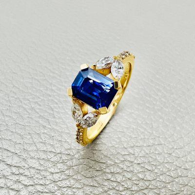 Sapphire & Natural Diamond Engagement Ring