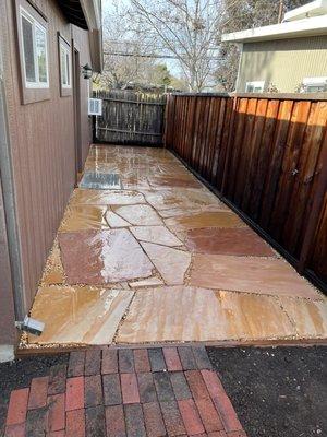 Arizona flagstone patio with pebbles peach colors walkway breaks