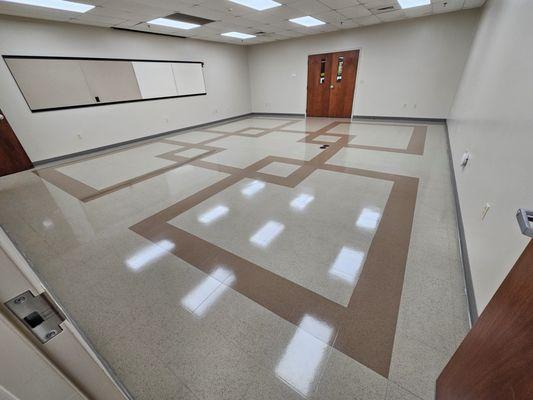 Conference room after floor strip and wax