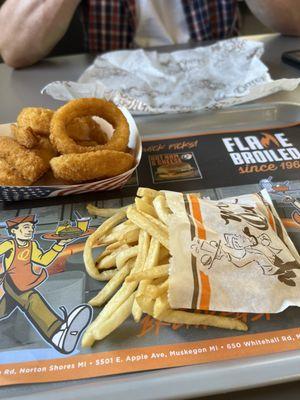 Onion rings and French fries