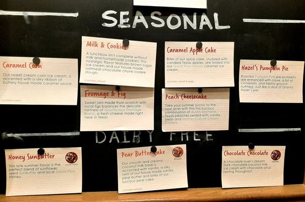 Seasonal ice cream flavor descriptions.