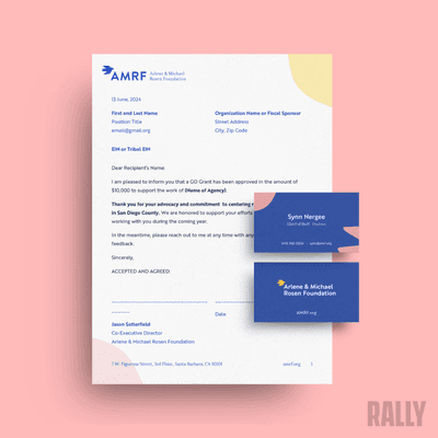 Brand identity system for a grant foundation providing low-barrier access grants. By Sarah Laudenslayer and Brendan Jiu