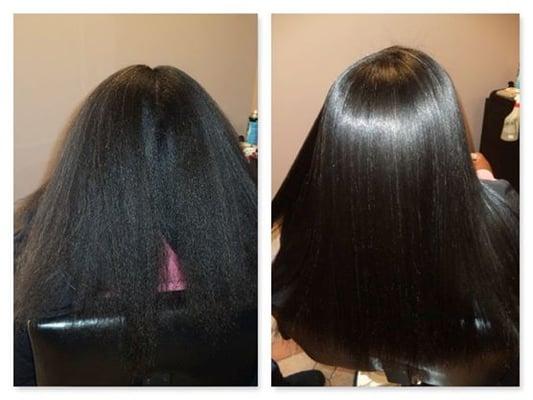 Natural hair that has been blow dried and flat ironed