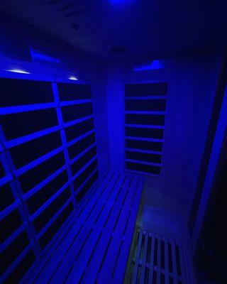 FAR infrared sauna with blue light therapy.