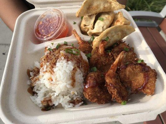 Coconut shrimp  + potstickers   Super crispy!