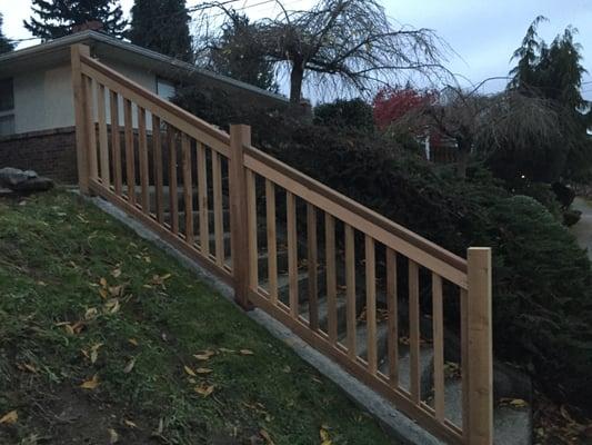 Custom built railing that is beautiful and satisfies all City of Seattle requirements for safety and accessibility!