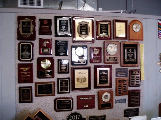 Many plaque choices in stock and on display