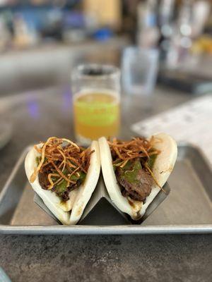 Bao bun of the month with flank steak, crispy potatoes, and house made chimichurri.  Yum!