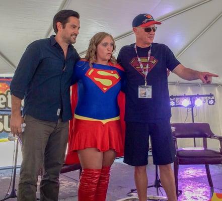 Michael Landes and Marc McClure with one of many Supergirls at the 2016 Superman Celebration.