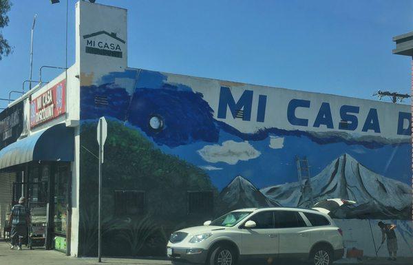 Mi Casa Discount Store @ the busy corner of City Terrace Drive/Carmelita Side view from Carmelita Street New Mural 10/18 you can see painter