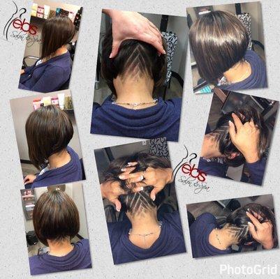 EBS Salon wishes Mrs. J. Morantes a belated Happy Birthday! #hairtattoo #invertedbob #shorthair ....make an appt. today!!