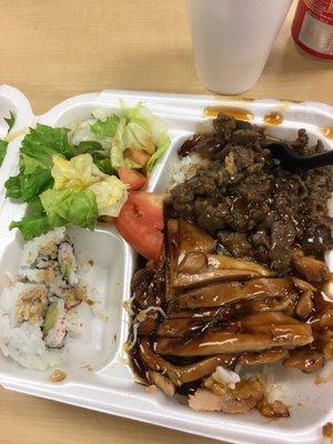 Chicken & Beef teriyaki $6.50 with CA Rolls (4 pcs) add $2.50 I ate 2 pieces before taking the pic lol