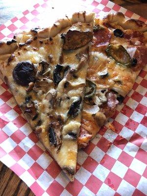 Supreme and mushroom pizza.