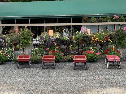 Red wagons for wheeling your purchases