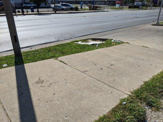 Family Dollar (Enright/Kingshighway) - hole near driveway because of awkward turn in