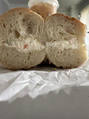 Everything bagel with veggie cream cheese