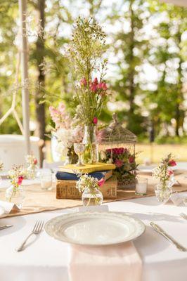 Backyard wedding with Vintage China Placesettings