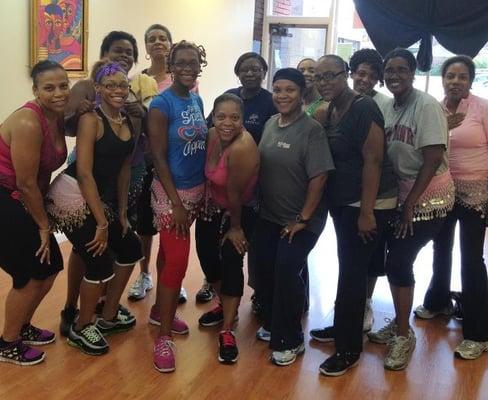 A group of beautiful ladies after they got their Zumba on with our instructor E'a.