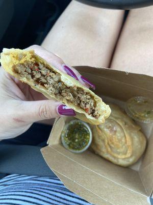 Beef empanada with chimichurri! Delicious!!!