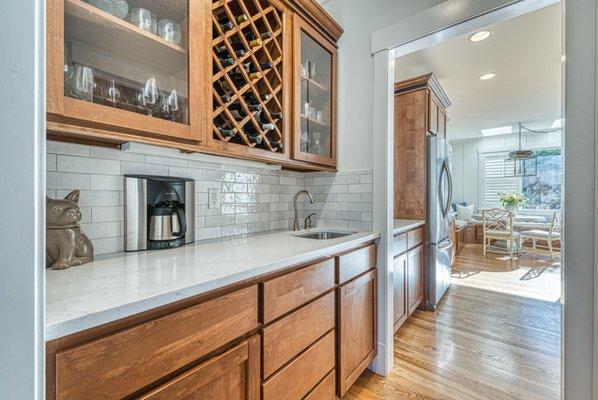 We fabricated and installed new quartz countertops and installed new subway tile for backsplash.